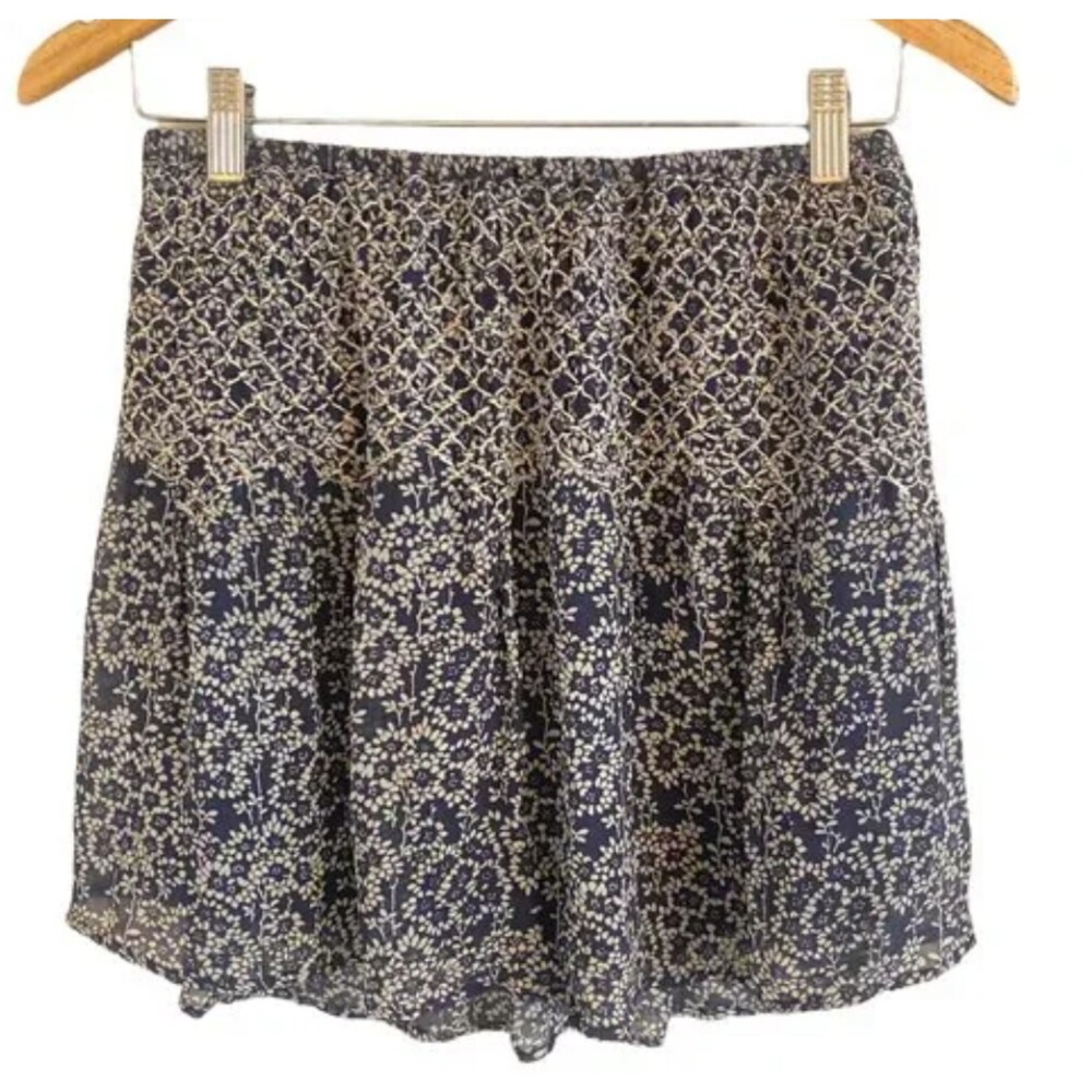 Ulla Johnson Boho Blue Beige Collette High Waist Smocked Floral Mini Skirt 8